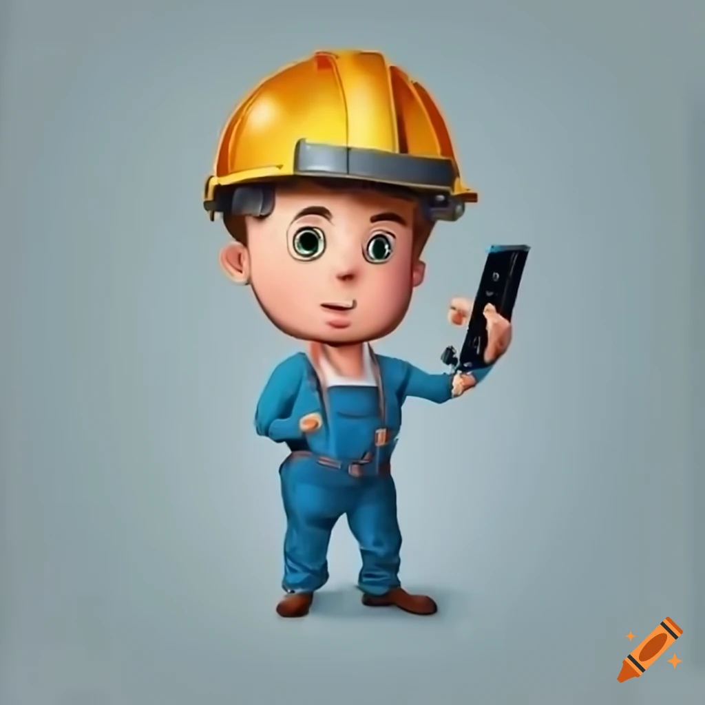 male worker with helmet and scanning device