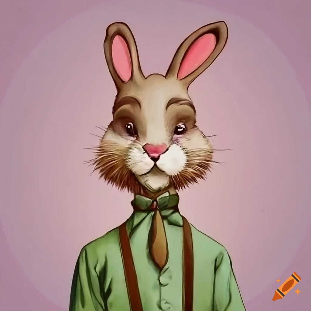 anthropomorphic male rabbit with pink fur