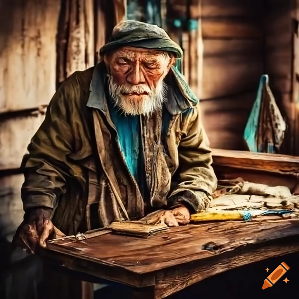 old fisherman at his fishing shop