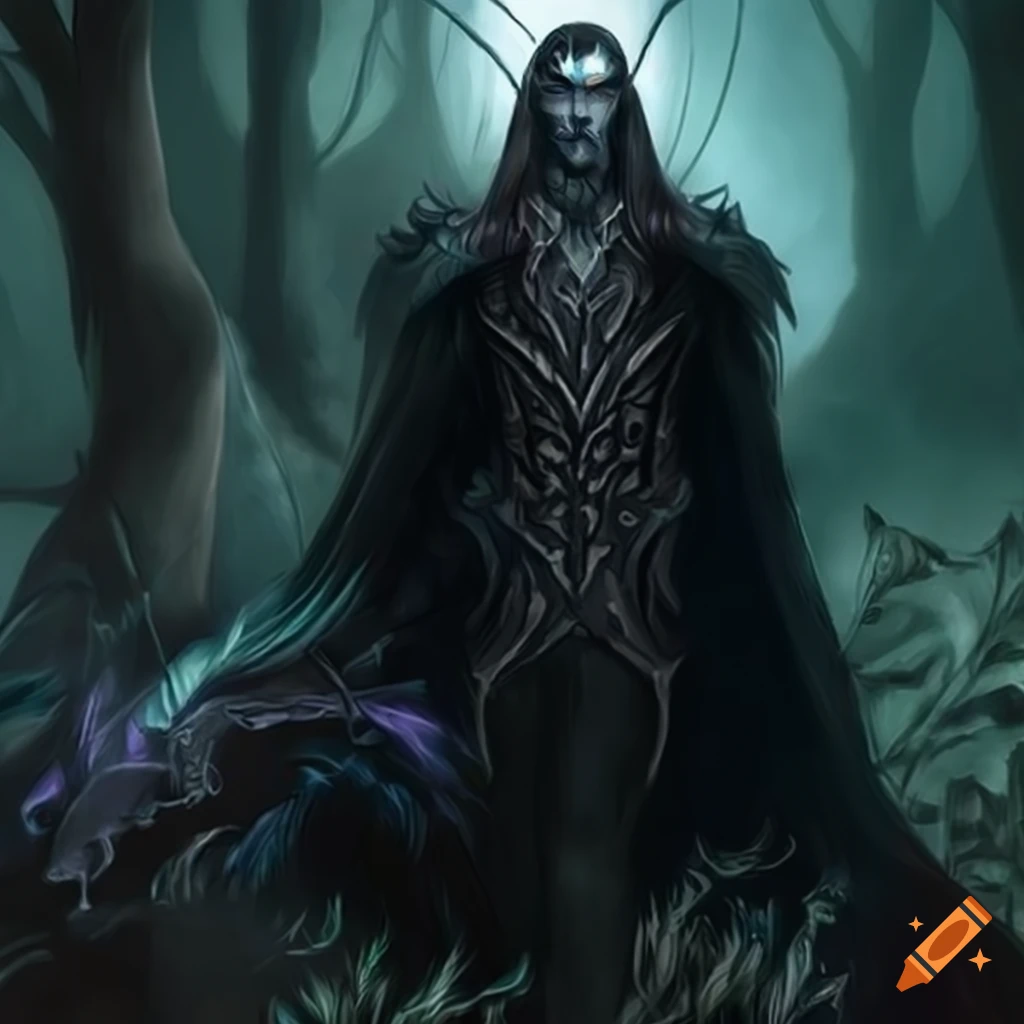 dark elf with a cloak made of raven feathers
