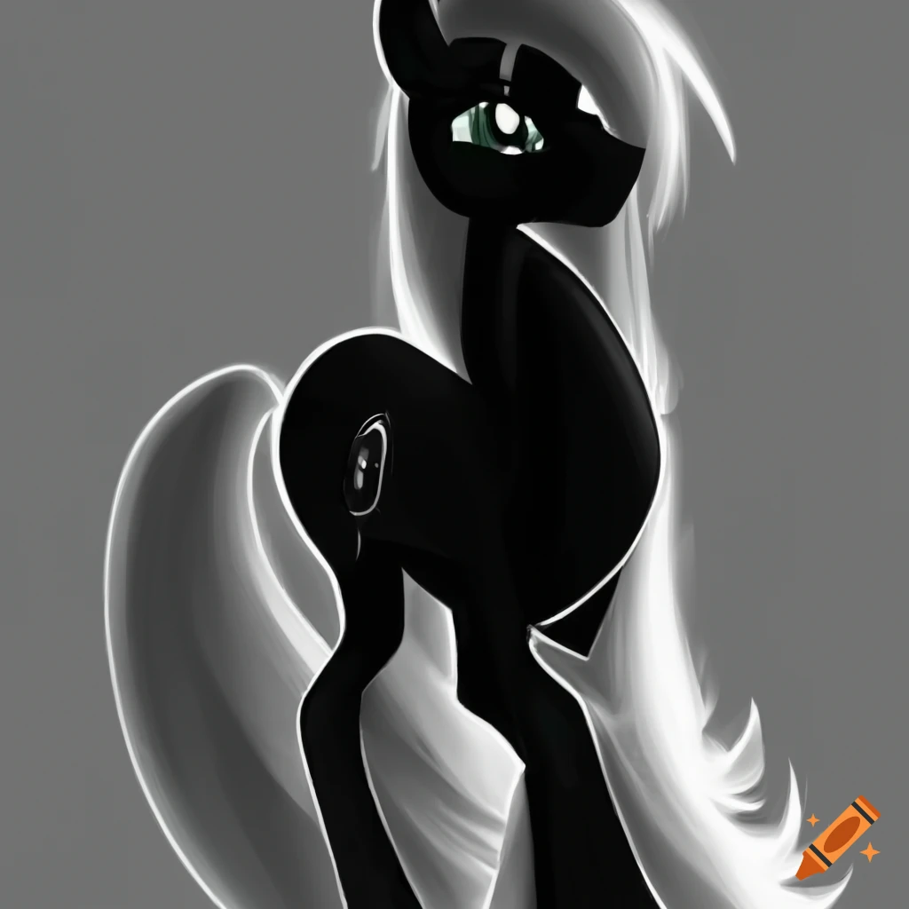 animated cartoon style black-coated MLP pony with a white mane and tail