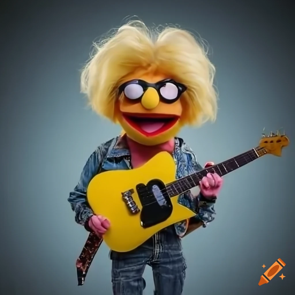 peach-colored Muppet playing a yellow telecaster guitar