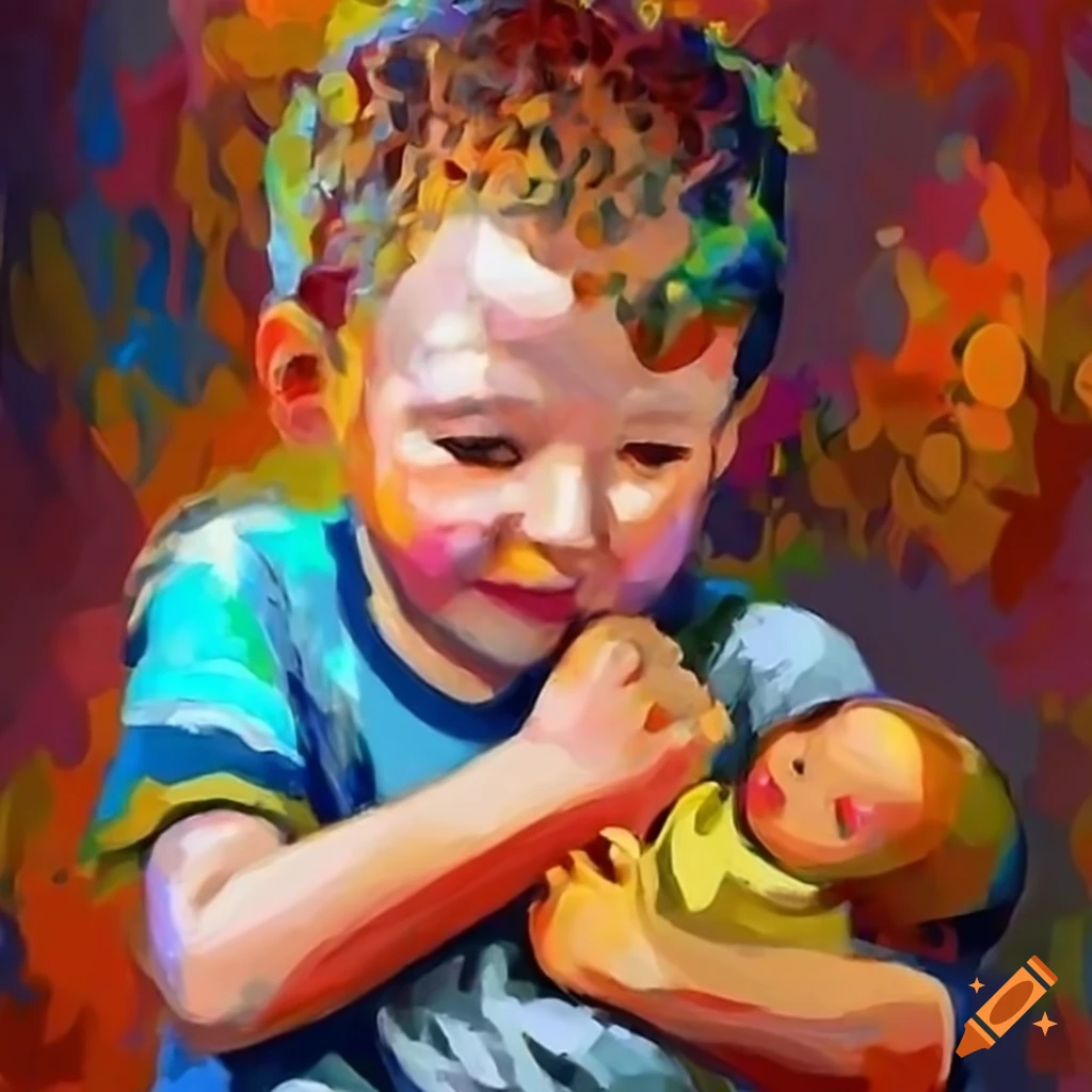 boy playing with a doll