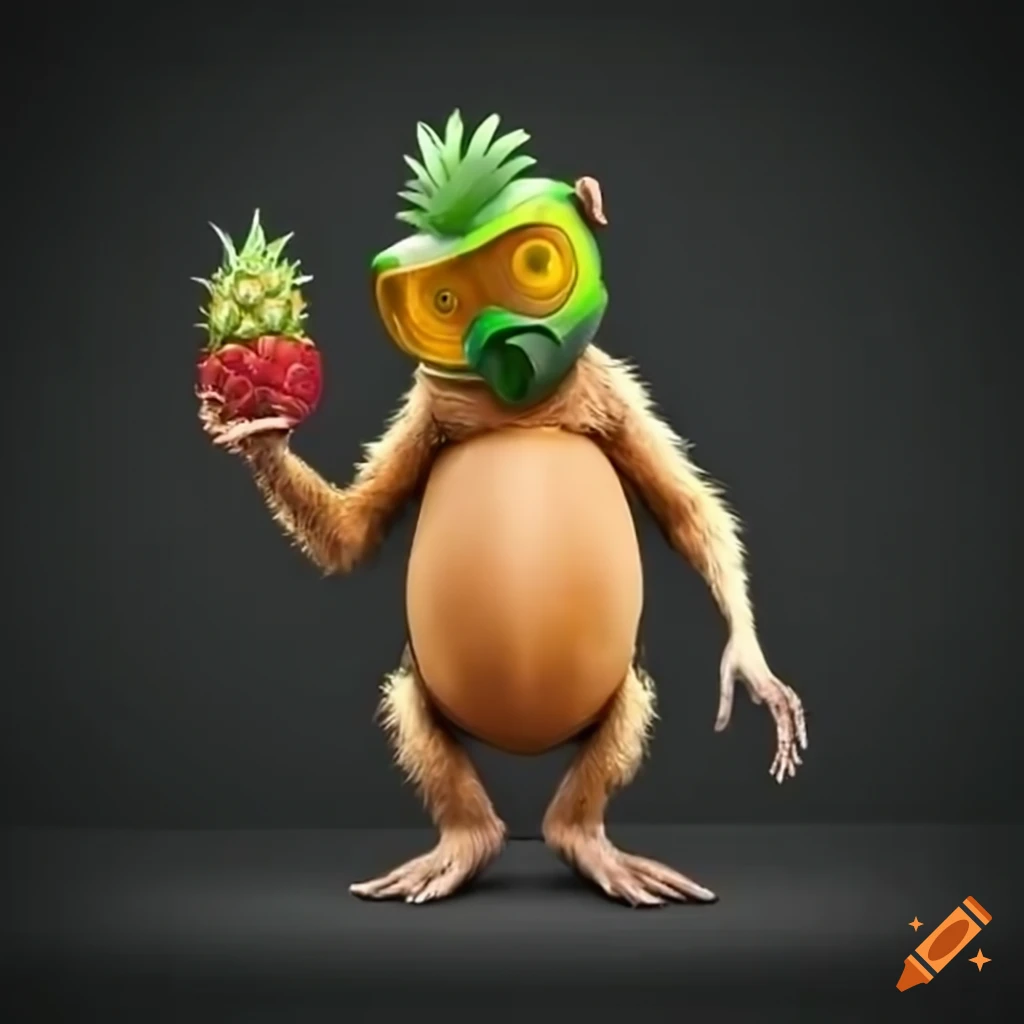 Humorous image of a monkey wearing a paintball mask and a pineapple on ...