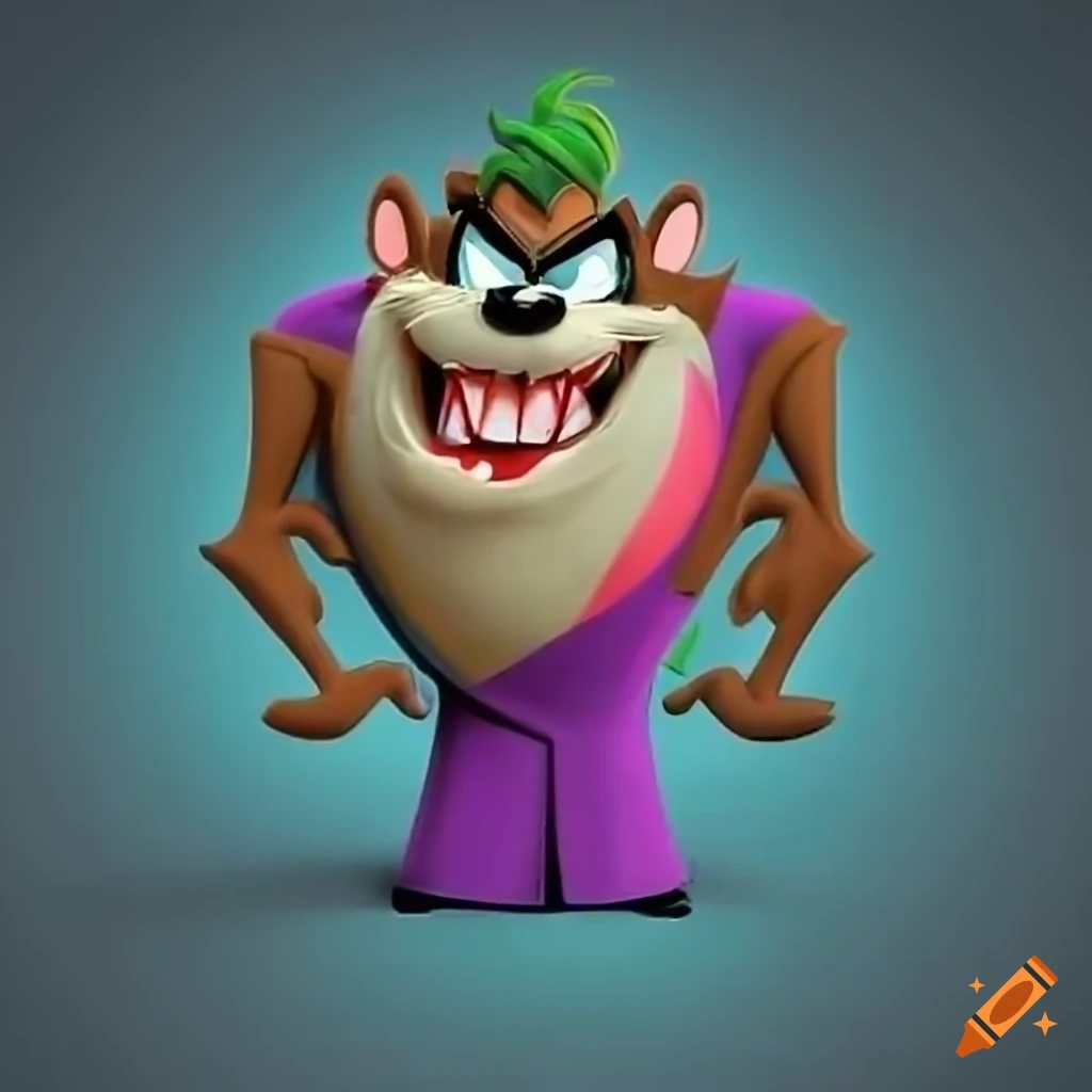 drawing of Taz from Looney Tunes in Joker makeup and dress
