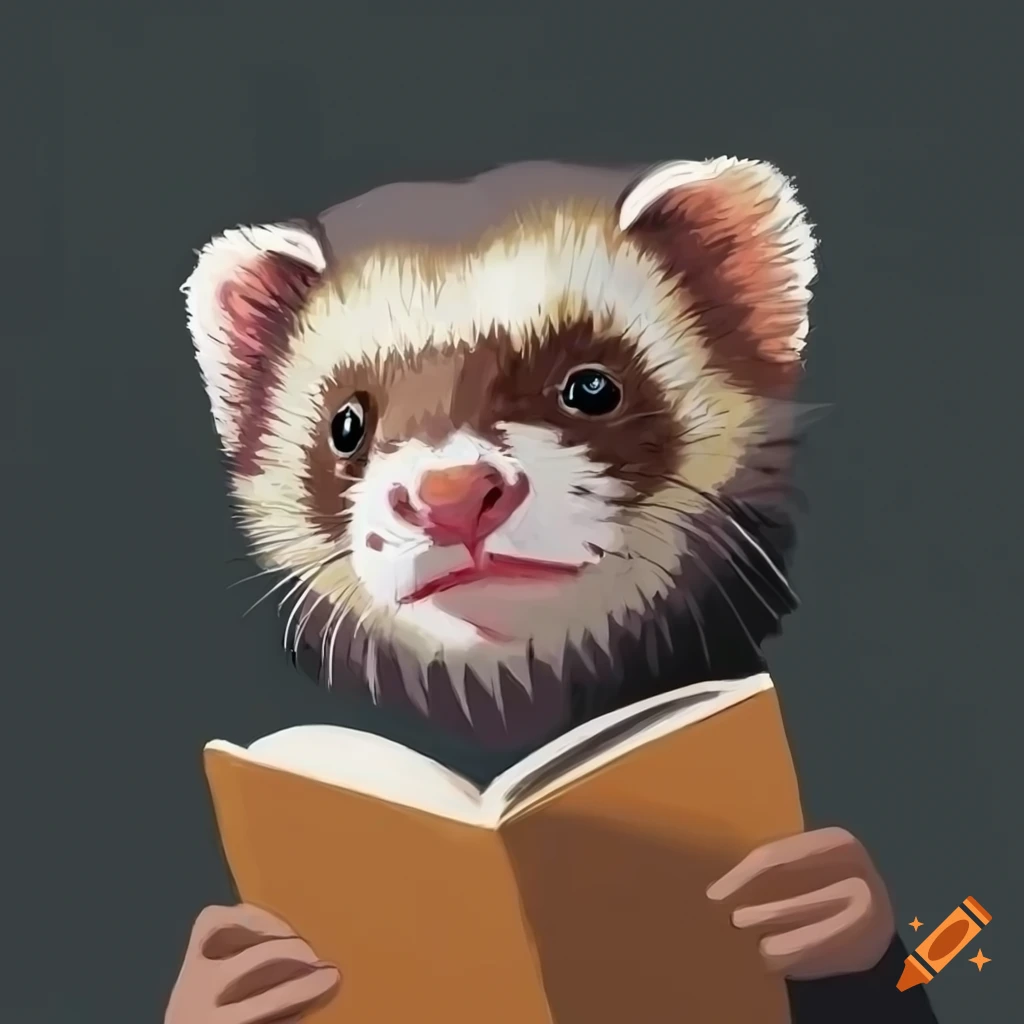cubist art of a ferret reading a book