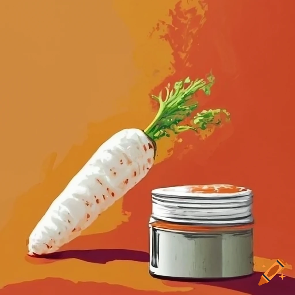 90s style wall art of a white carrot with orange paint