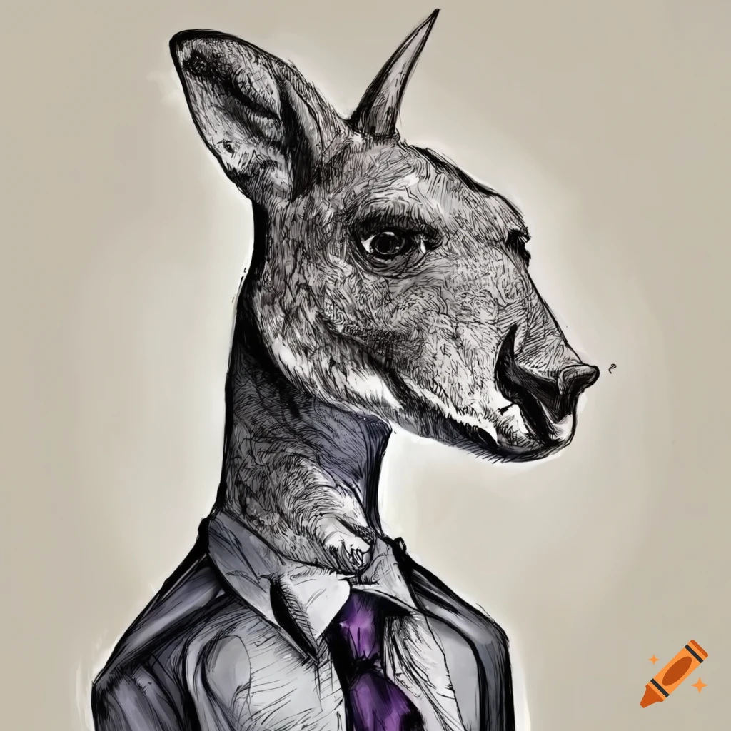 comic style portrait of a kangaroo wearing a tie