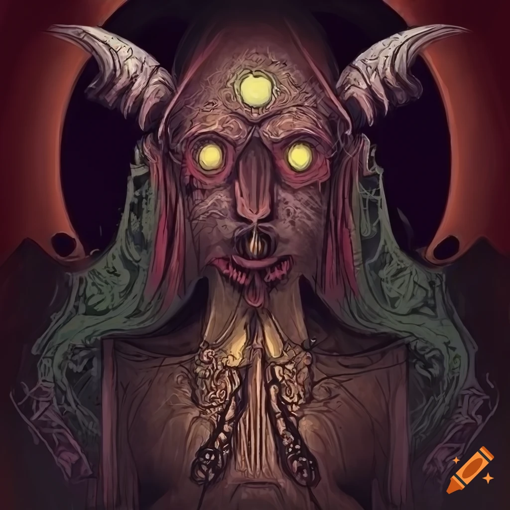 stylized tarot card of an ancient demon of lies