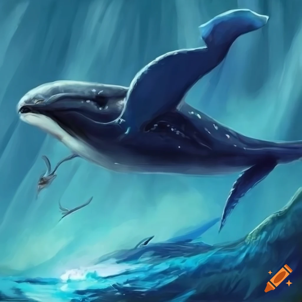 fantasy art of a flying whale in the sky