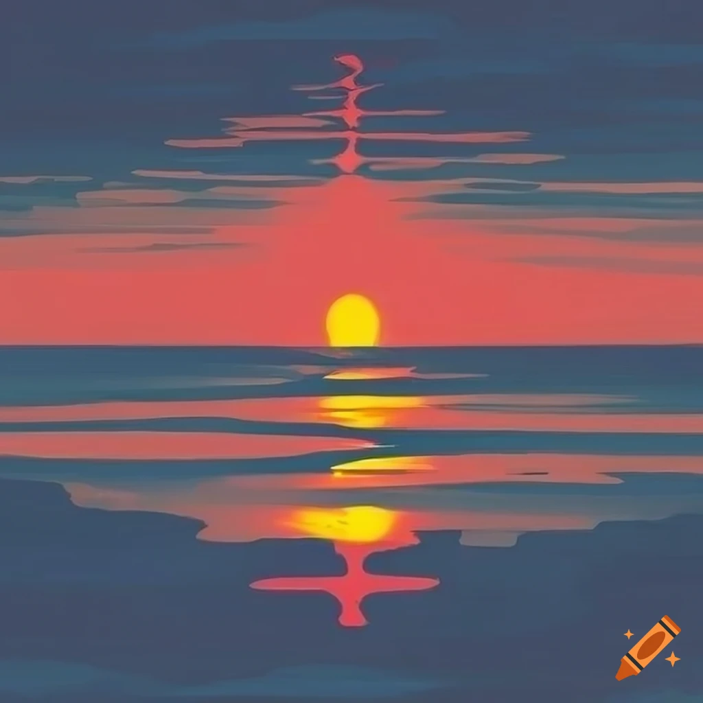 retro poster style sunset over a bay