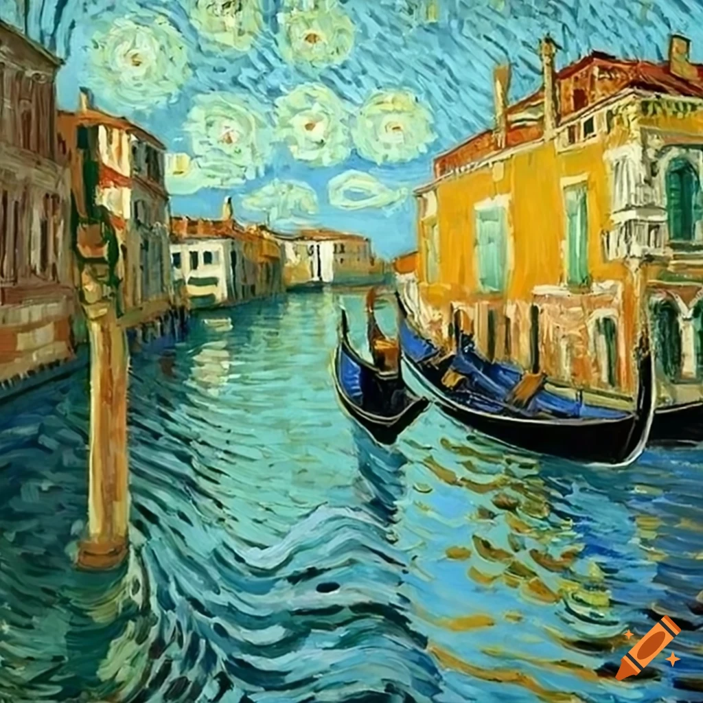 Van Gogh painting of gondola in Venice