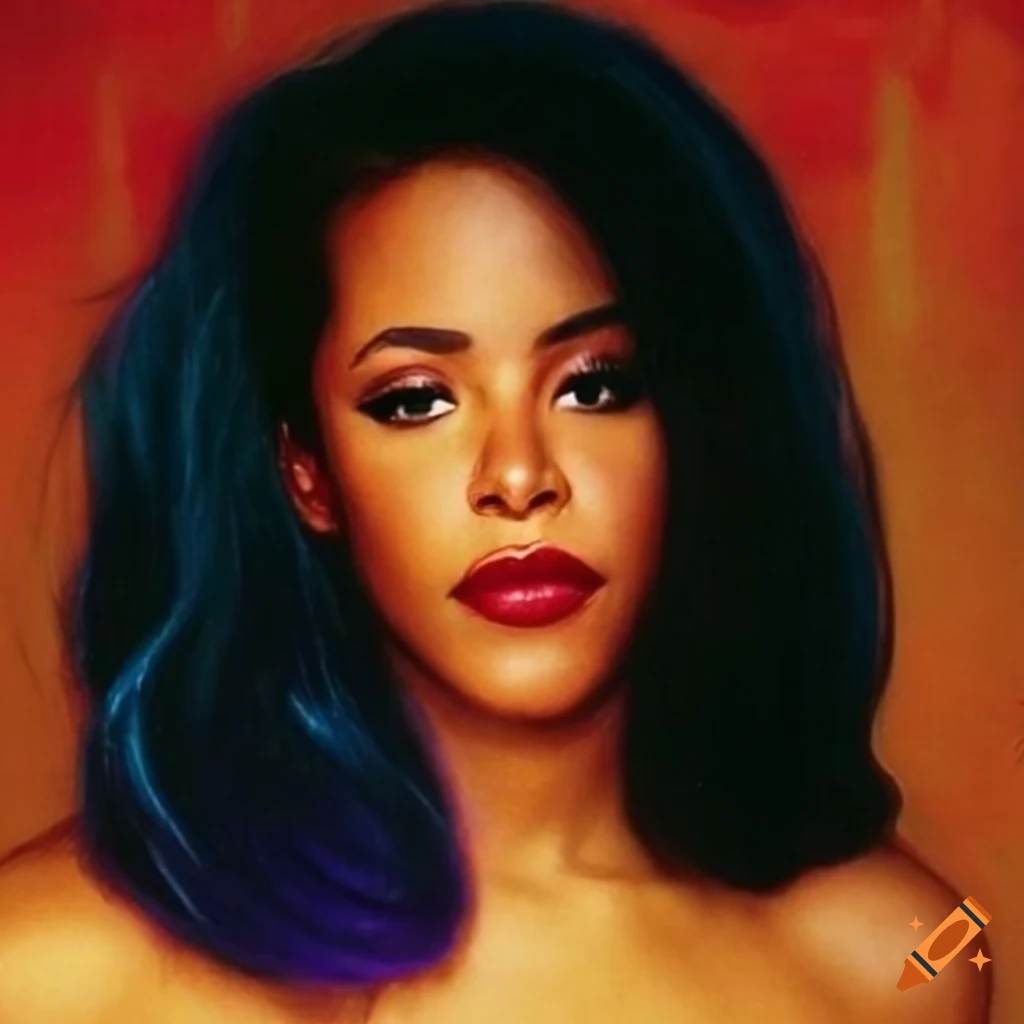 oil painting of Aaliyah with a fluffy wedge hairstyle