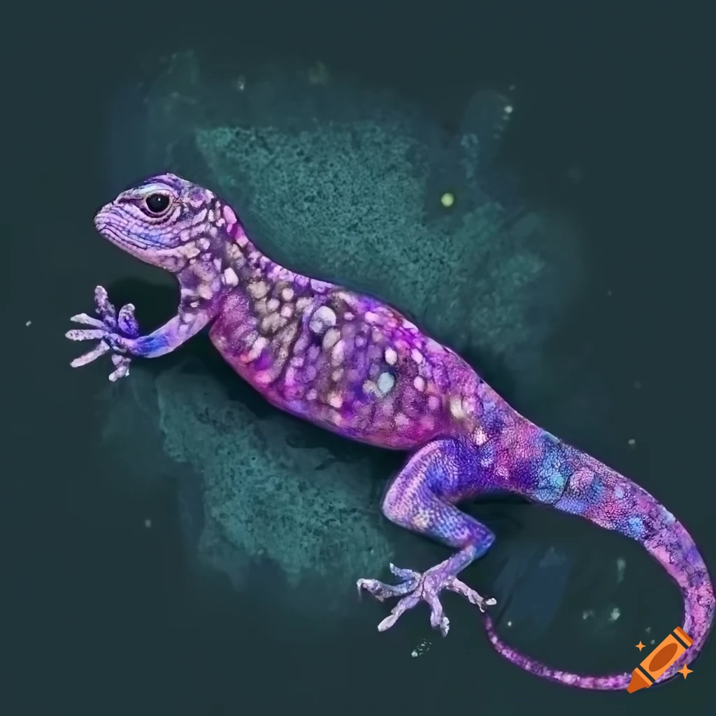 purple lizard on a forest background