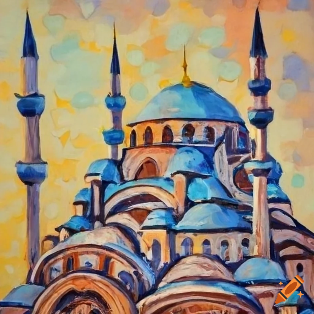 thick paint depiction of a Turkish mosque