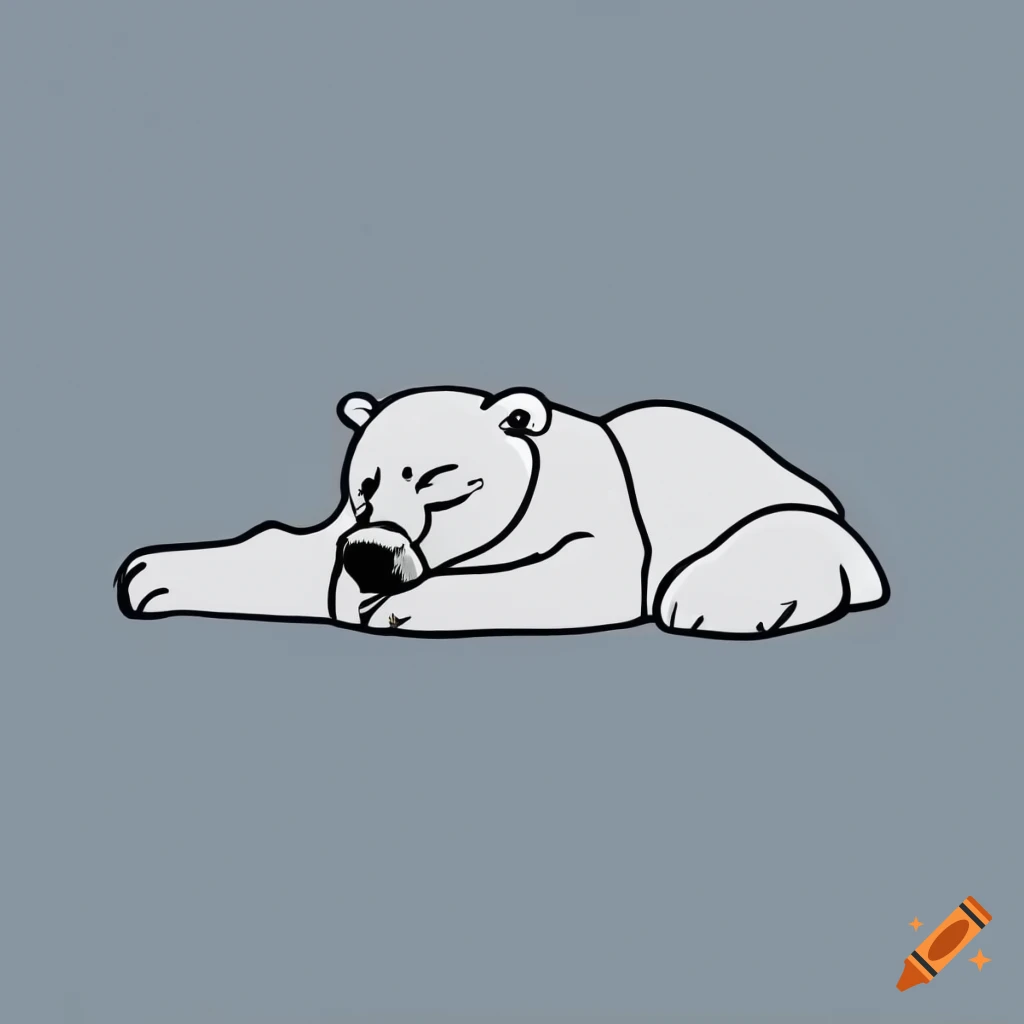 black and white coloring page of a sleeping polar bear