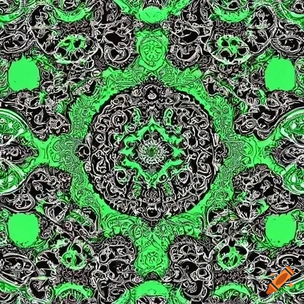 neon green paisley pattern with a bull