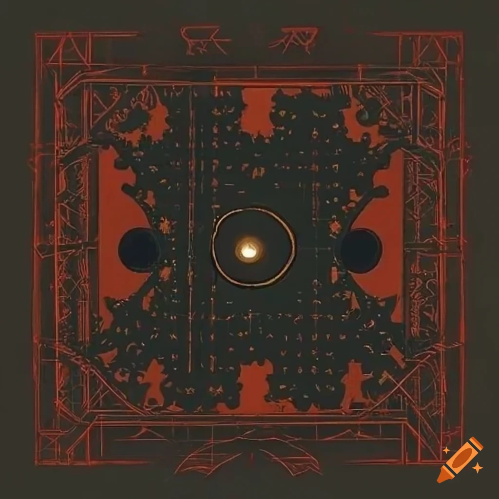 red and black Russian folk art with wireframe details