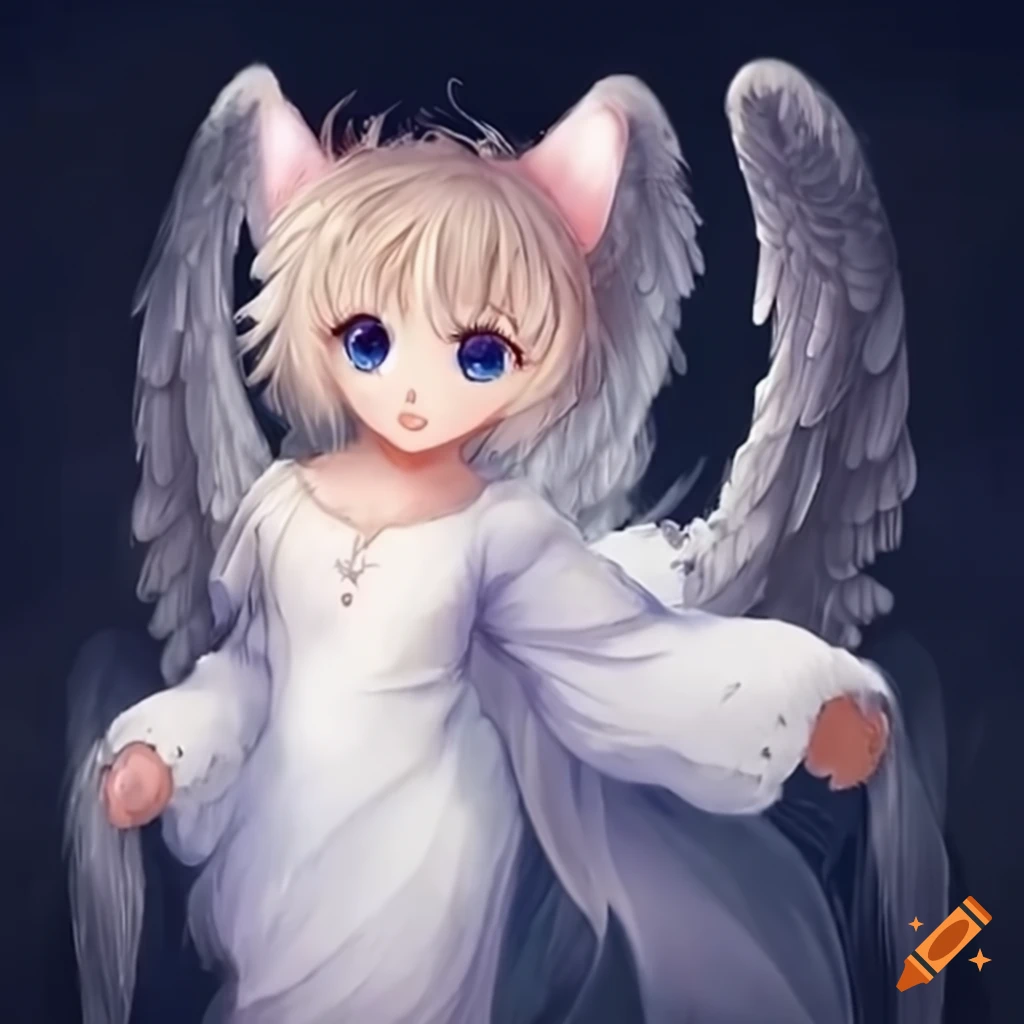 cute kitten with white wings
