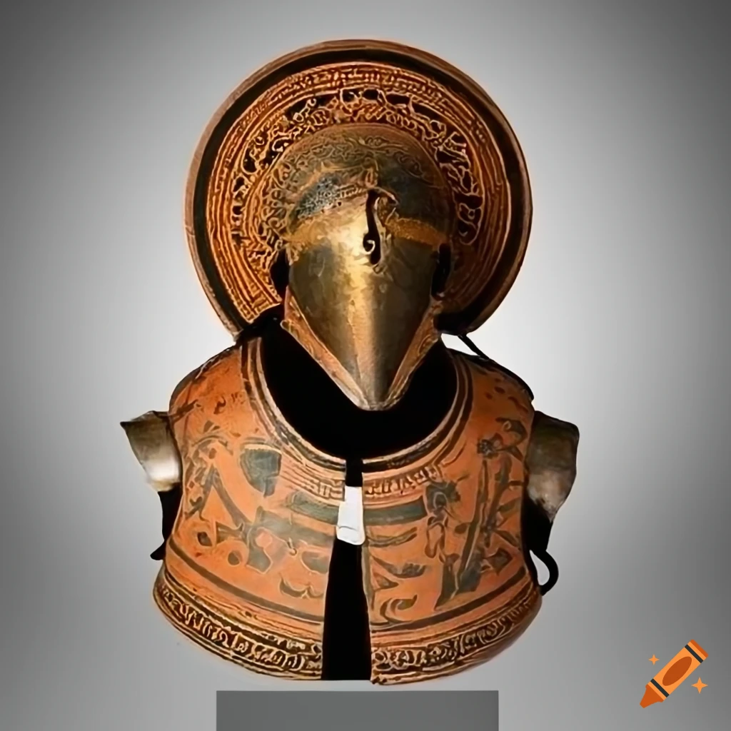 front and back view of ancient Greek pottery armor