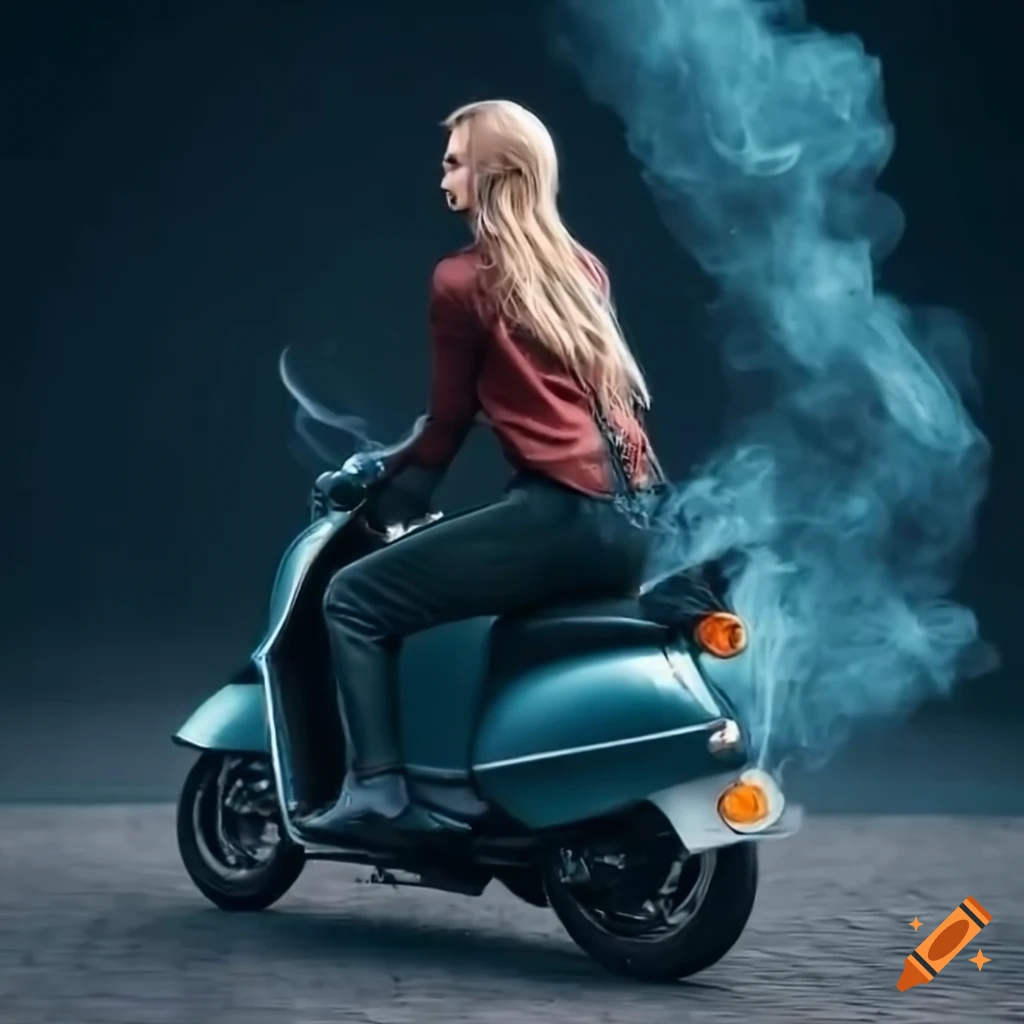 fashionable woman riding a scooter with a cool style