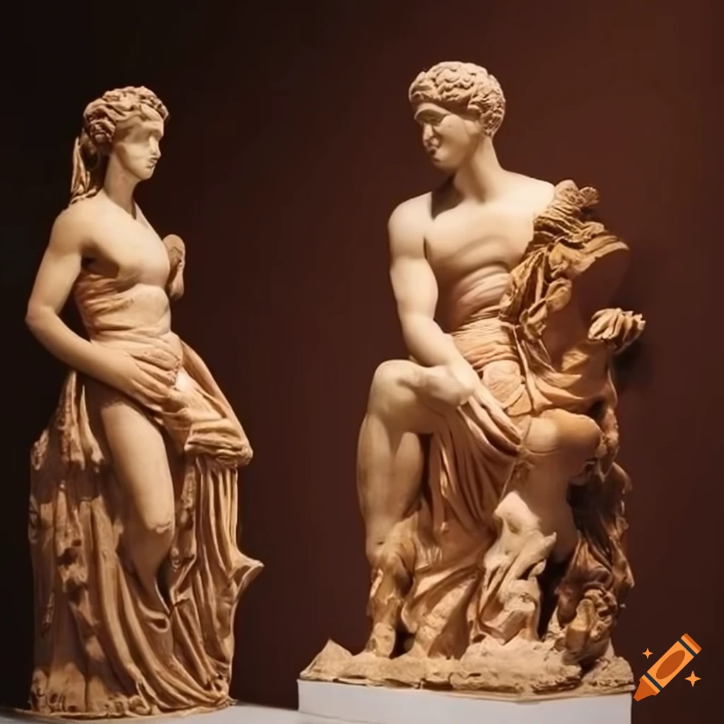 vibrant display of Greek sculptures