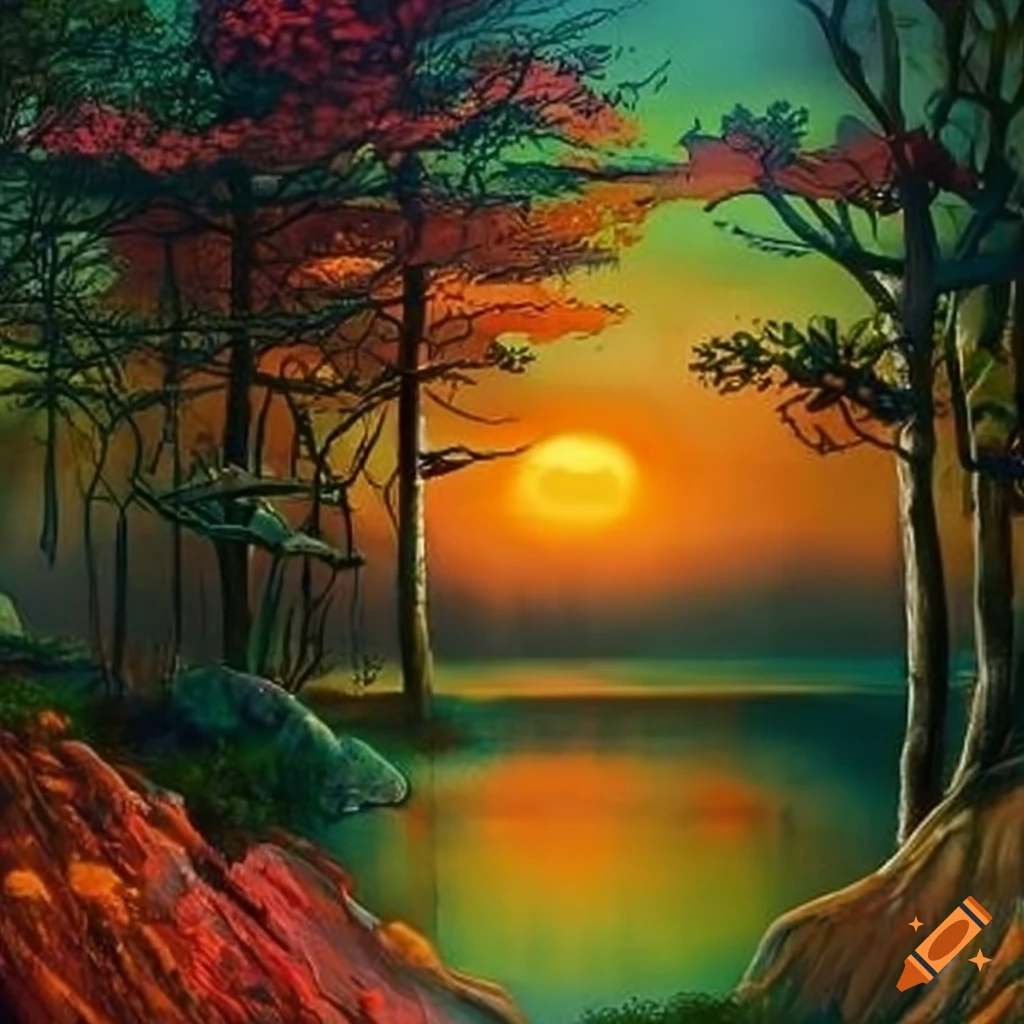whimsical landscapes adorned with colorful elements