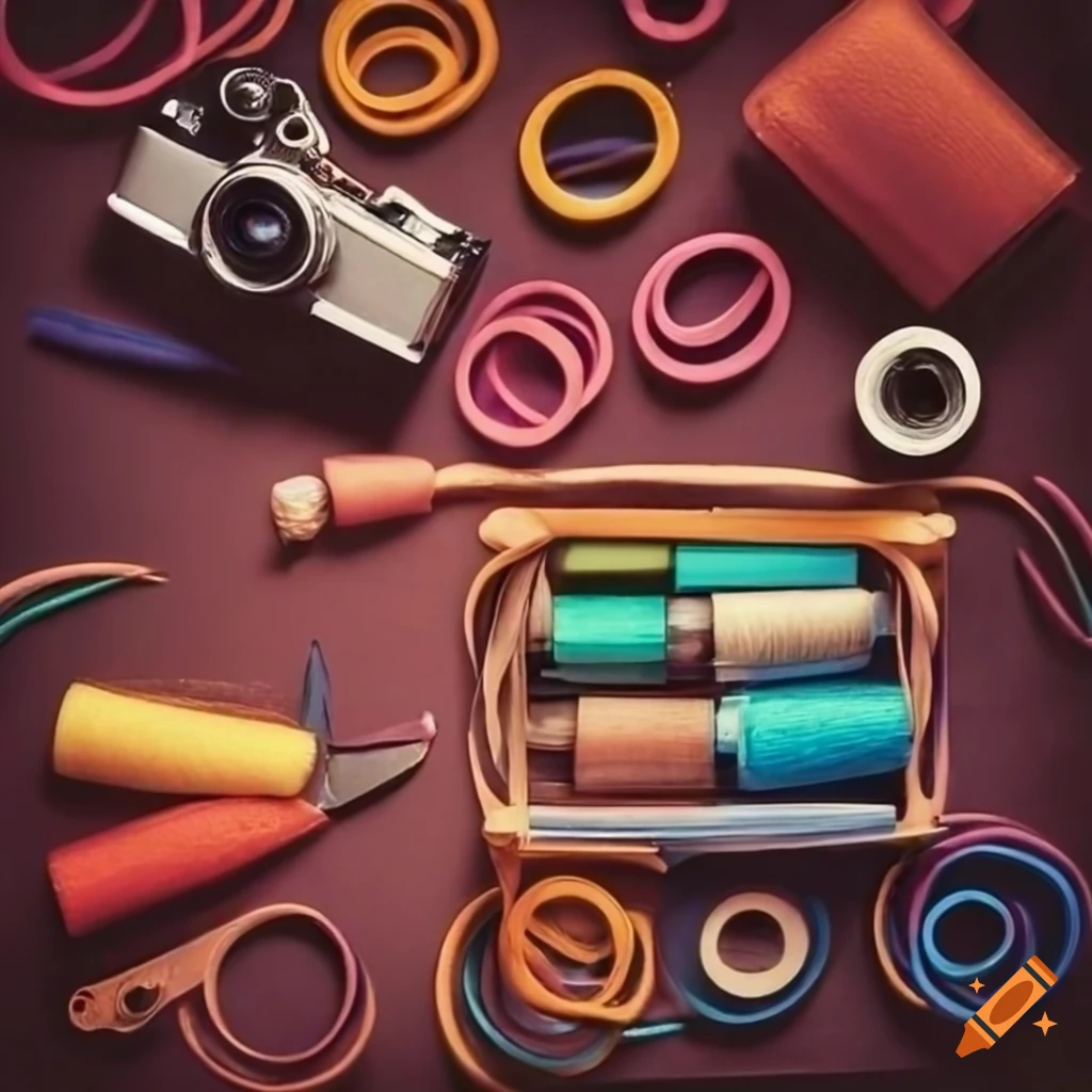 colorful flat lay of various items in a catch-all-drawer
