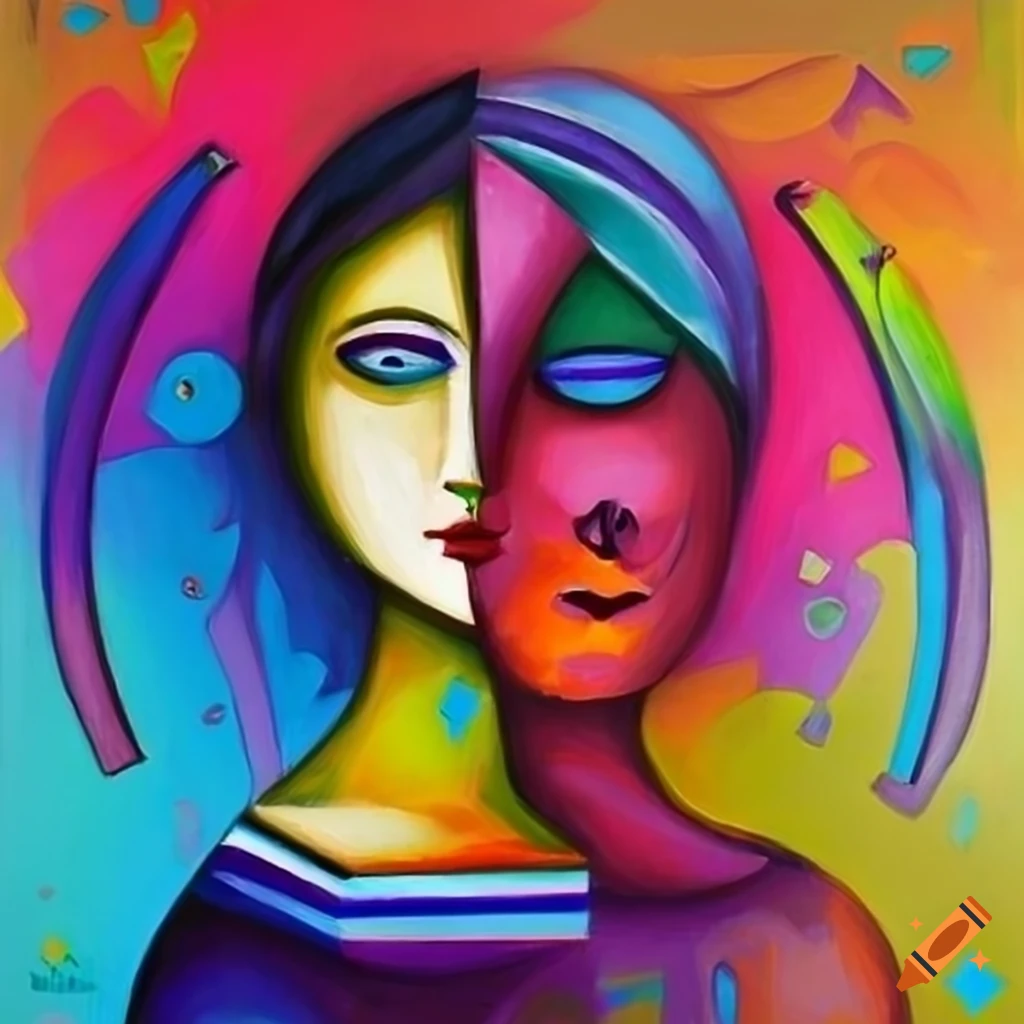 abstract art in cubist style depicting love