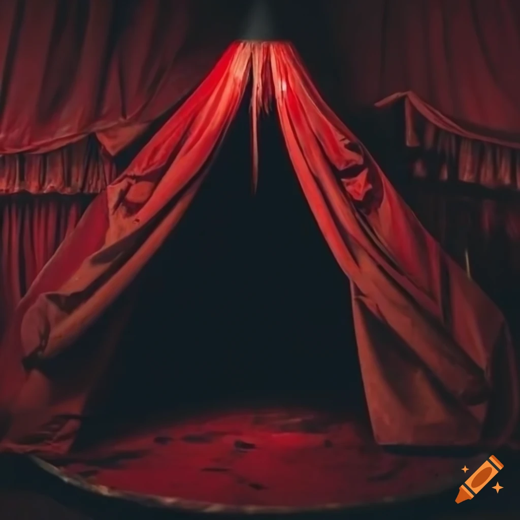 red and white circus tent interior at night