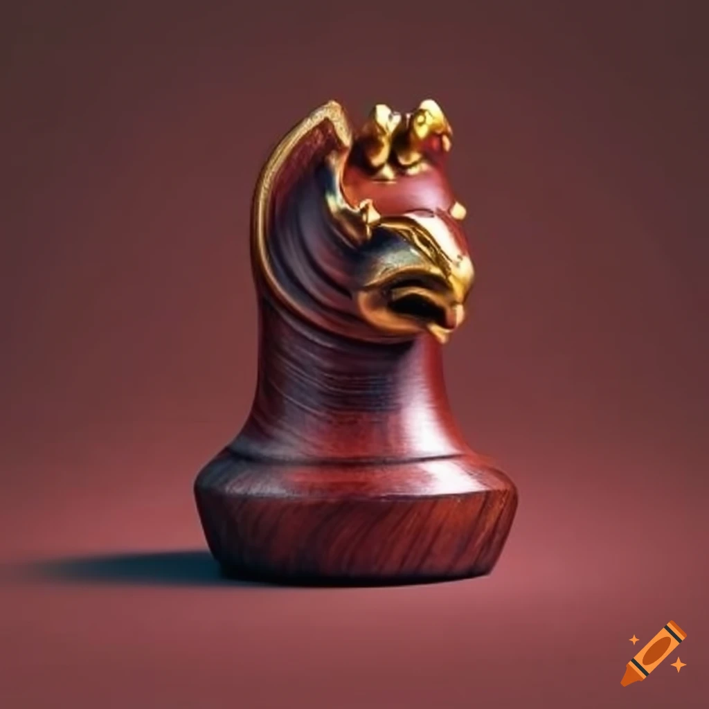 dark red wood chess piece of a Persian griffin