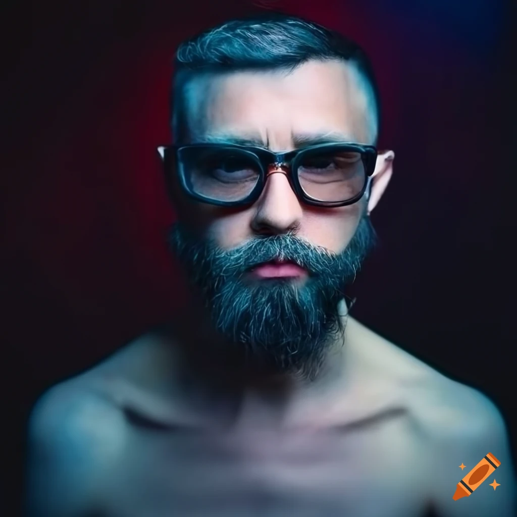 cyberpunk man with short hair and beard