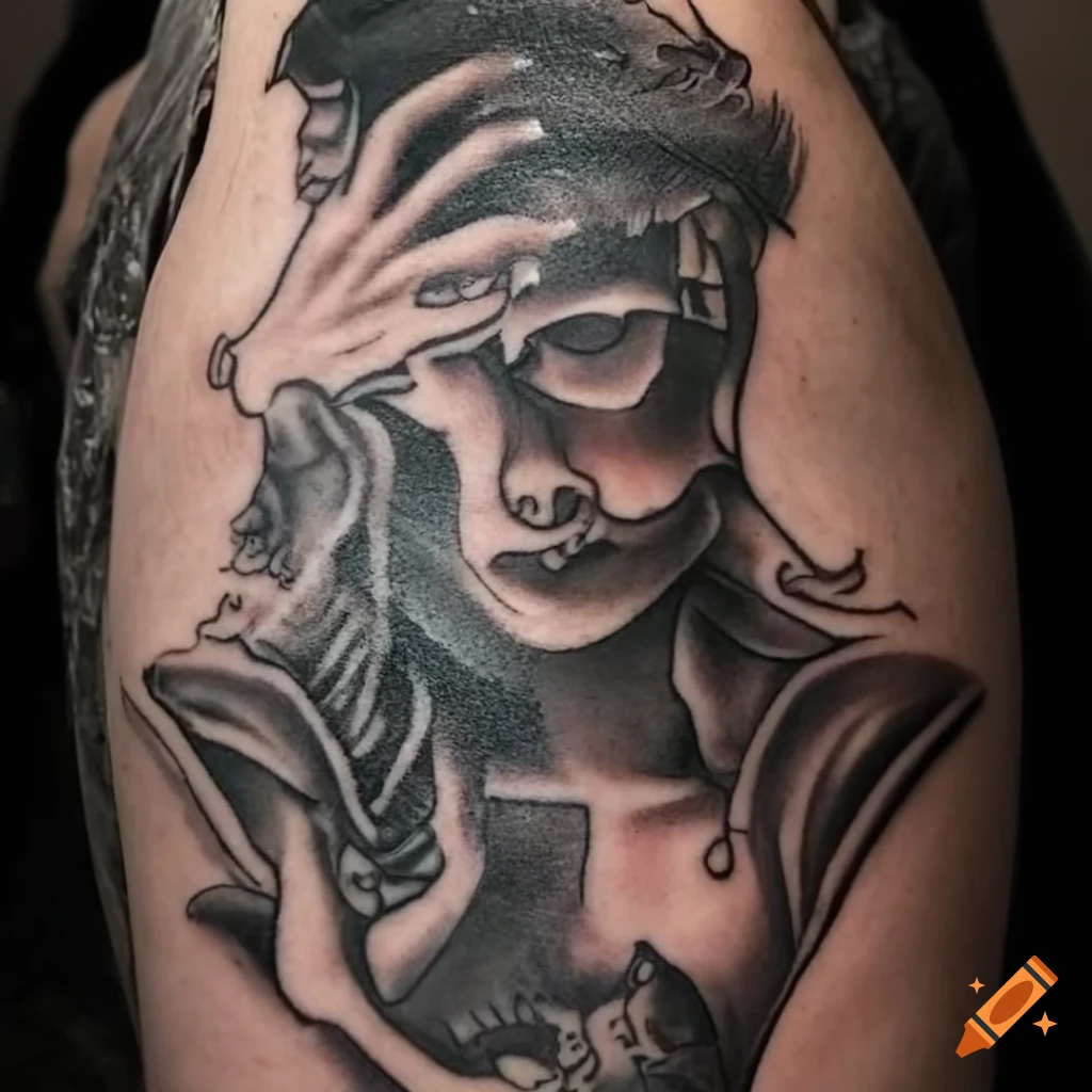 traditional tattoo of a mausoleum