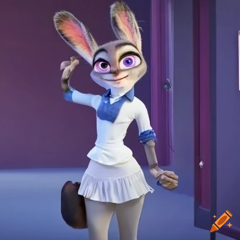 Judy Hopps from Zootopia in a white skirt and shirt
