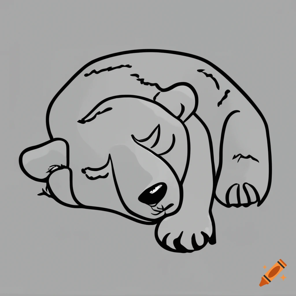 black and white coloring page of a sleeping polar bear