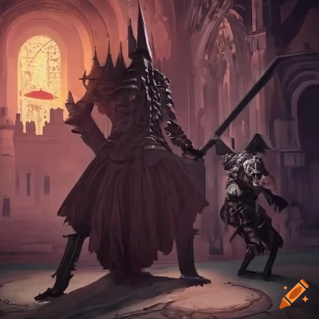 image of an epic fight in a gothic castle