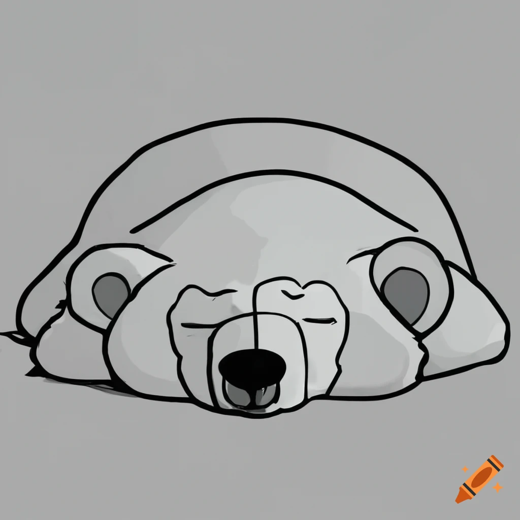 black and white coloring page of a sleeping polar bear