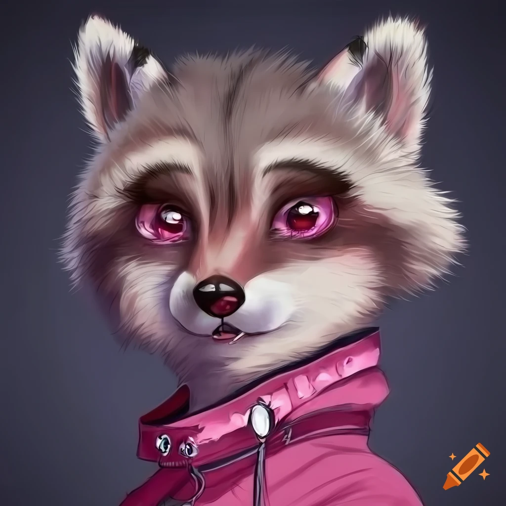 digital art of a raccoon furry with punk rock clothes