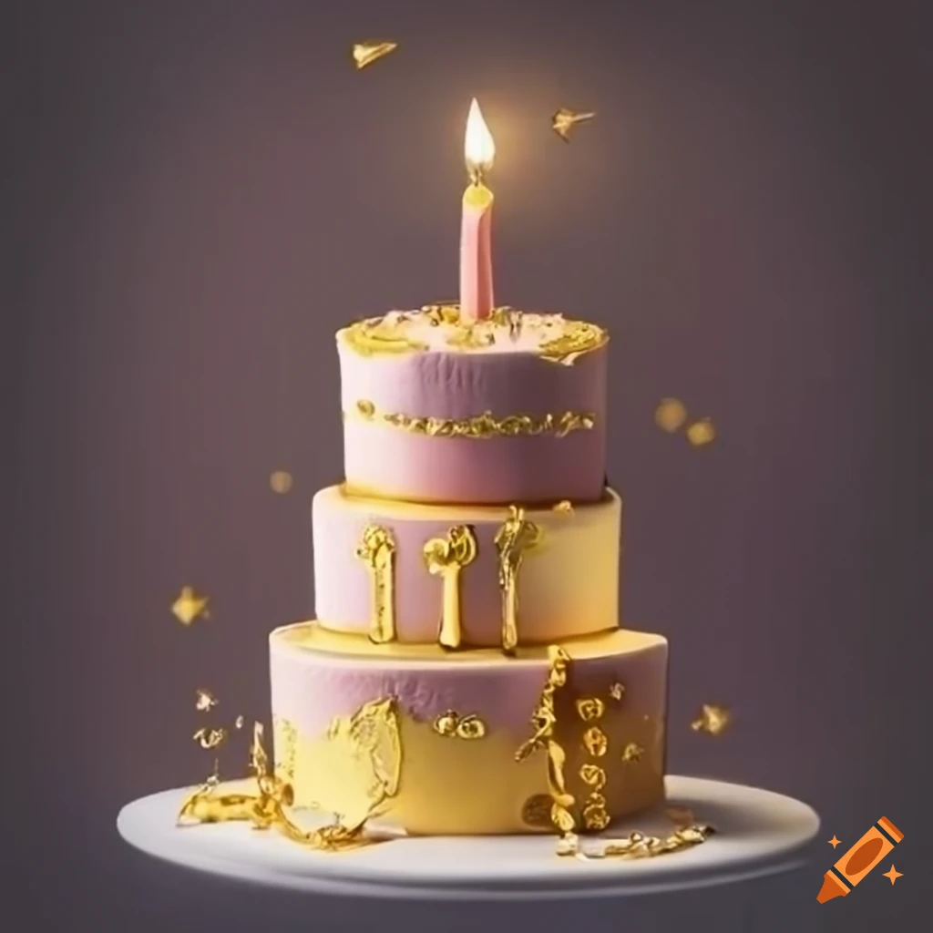 gold-themed birthday cake with jewelry and necklace