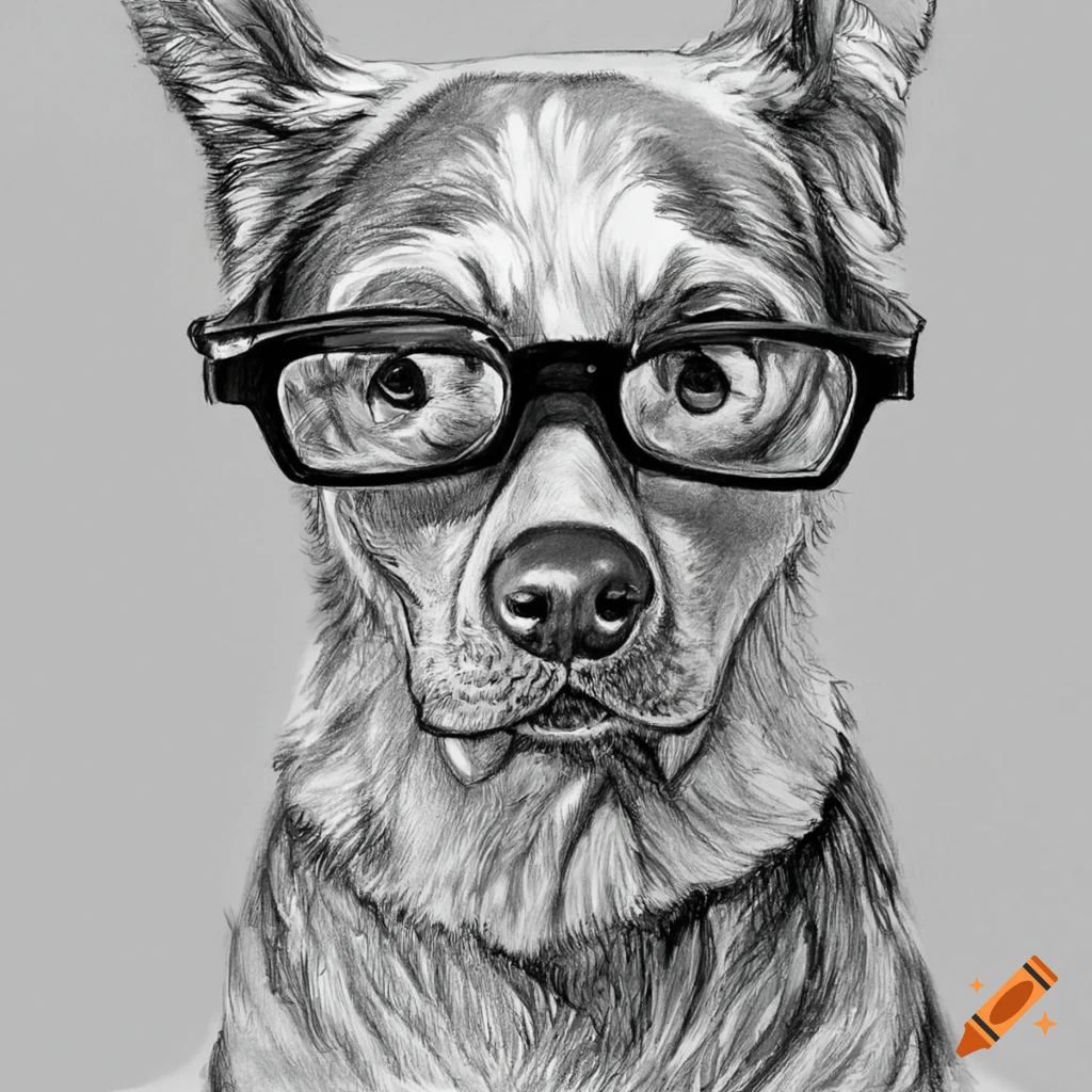 pencil art of dogs wearing glasses