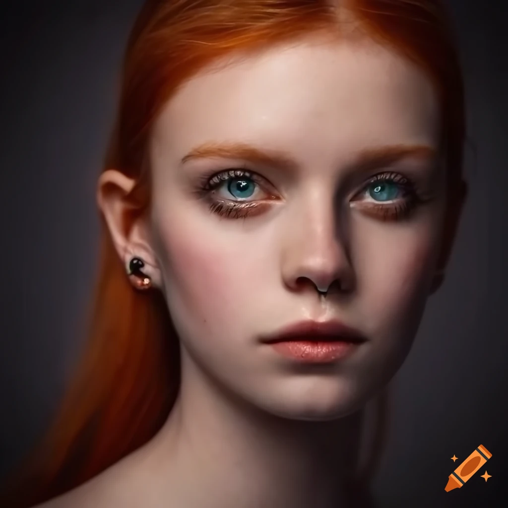portrait of a beautiful redhead girl with green/gray eyes and piercings