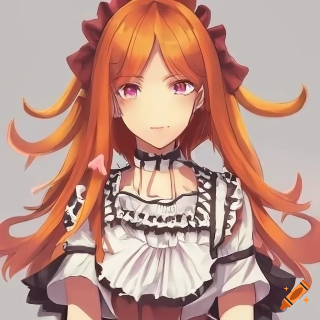 anime character with orange hair in maid outfit