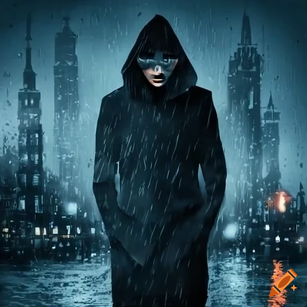 cyber hacker in the city under rain