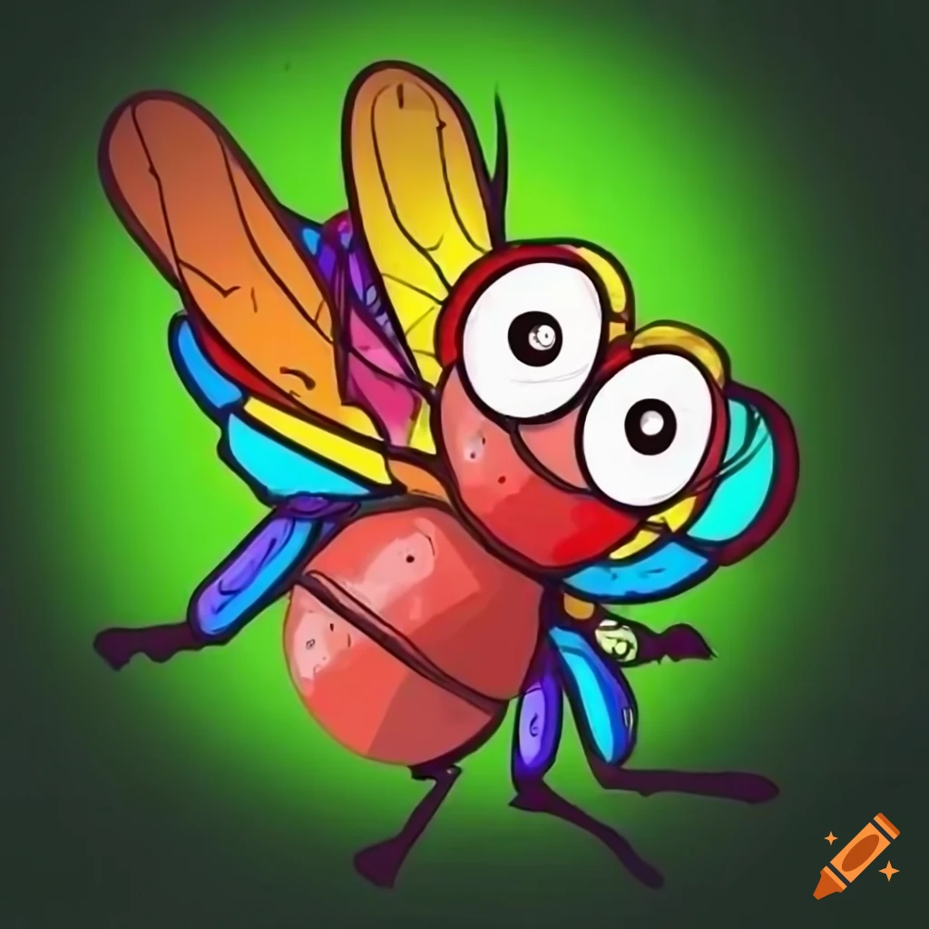 cartoon illustration of a joyful fly