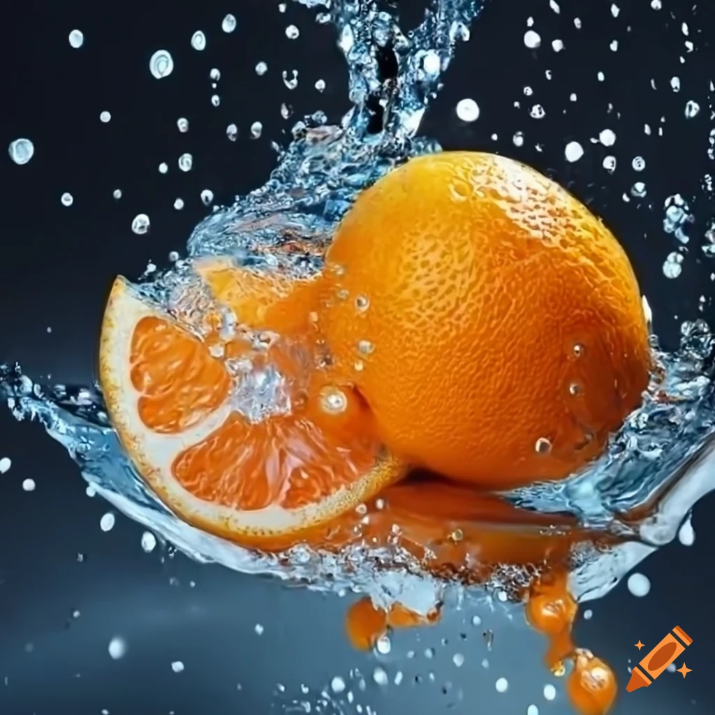 orange collision with water splash
