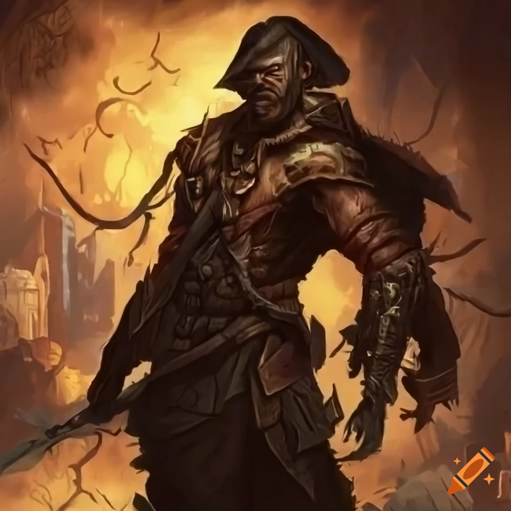 fantasy artwork of a rogue warrior in torn clothes