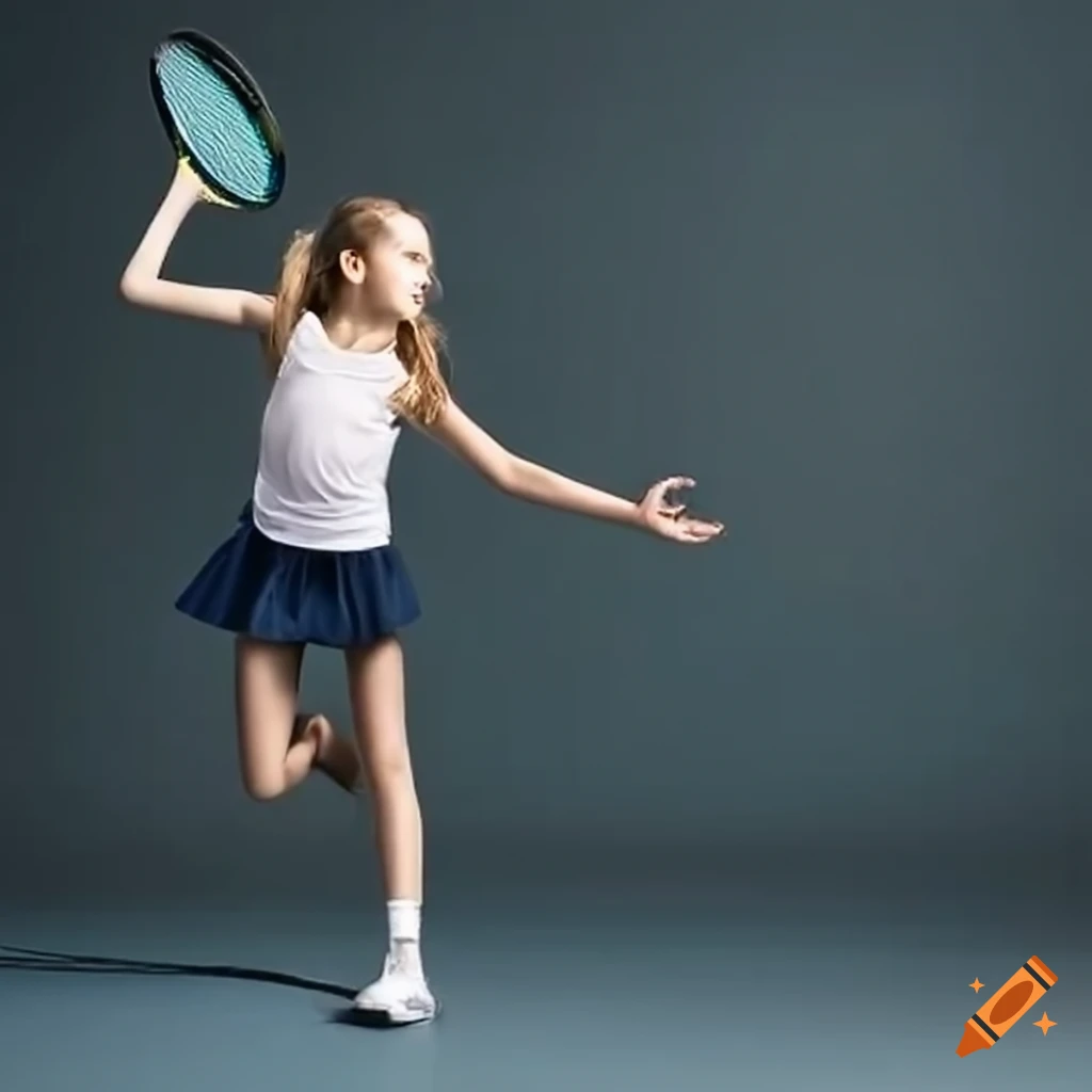 schoolgirl playing tennis