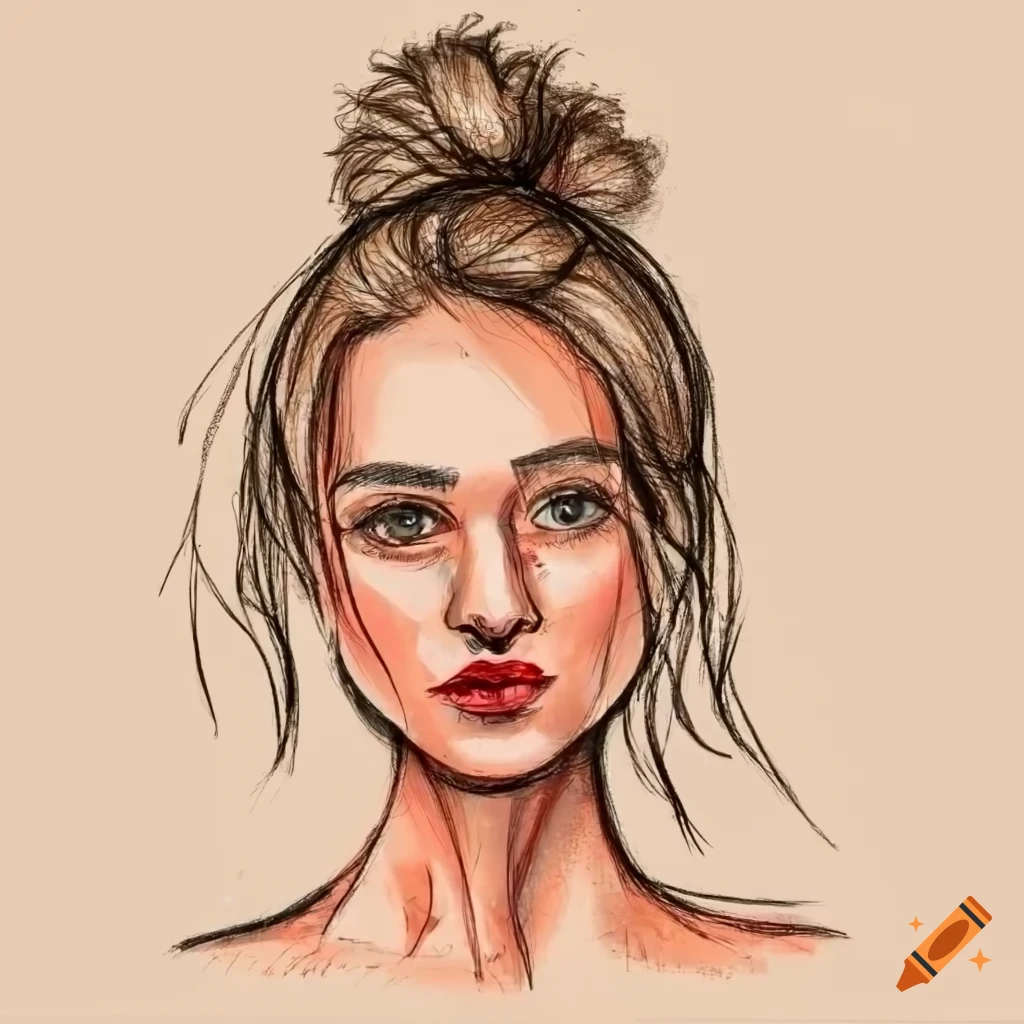 Woman with messy bun hairstyle and red jersey shirt on Craiyon