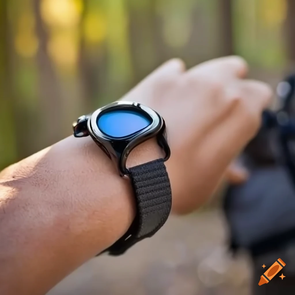 smartwatch in a scenic hiking environment