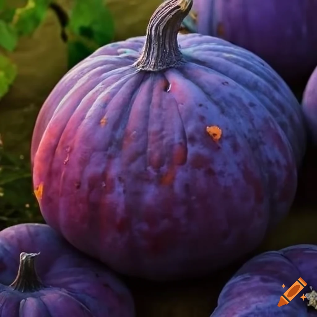 photo of purple pumpkins in a field